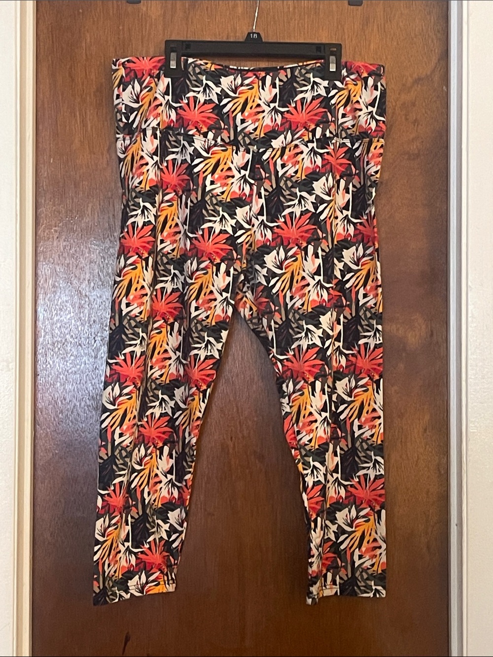 Floral Print Leggings in Black, Red & Cream - Women's Stretch Legging